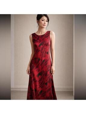 Calvin Klein Y2K Silk Dress Maxi Black Tie Wedding 90's Slip Art Floral NWOT